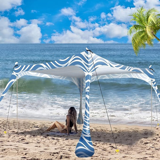 Buheco Beach Tent Pop Up Shade 7x7.5ft Beach Canopy Sun Shelter UPF50+ with 4 Foldable Poles-Portable Carrying Bag-Sand Shovel-Ground Pegs-Windproof Ropes for Outdoor Family Camping-Fishing- Picnic