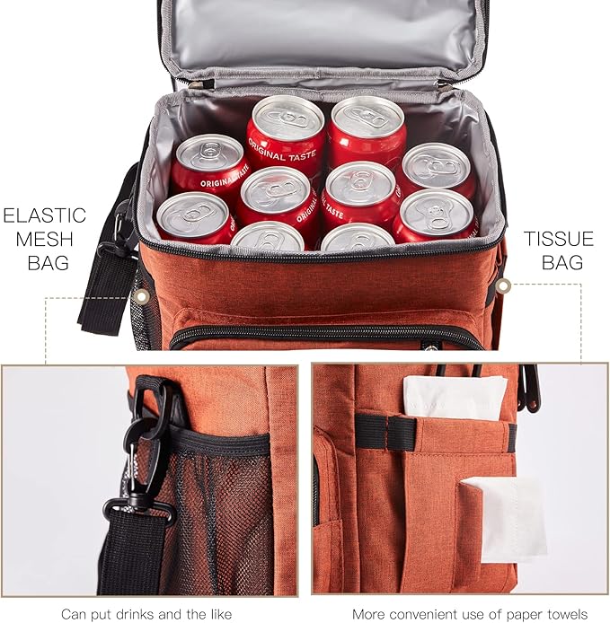 Men's Double/Women's Compartment Lunch bag, Insulated Lunch Cooler Tote 2 Roomy Large Reusable Water-resistant Lunch box (Orange)