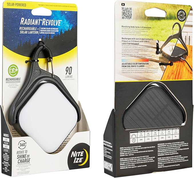 Nite Ize Radiant Revolve Rechargeable & Solar Lantern - Premium Solar Light for Camping Accessories & Backpacking Gear - Weather-Resistant Design with 360-Degree Rotating Body