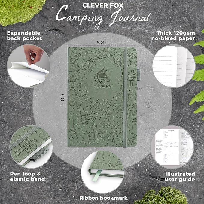 Clever Fox Camping Journal – Camper Log Book & RV Trip Planner – Outdoor Camp Journal & Adventure Travel Notebook – 12 Trips Total, 8 Pages per Trip – Hardcover, A5 Size (Cypress)