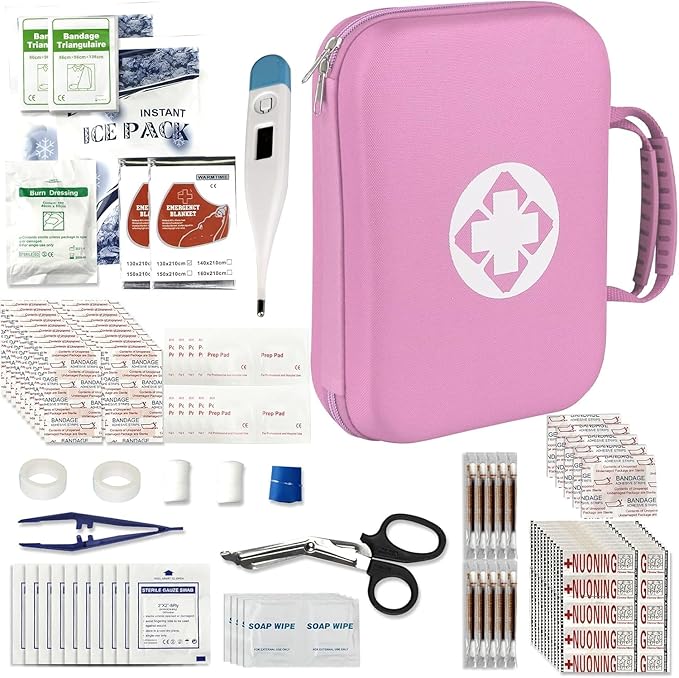 300PCS Home First Aid Kit for Hiking Car Home Emergency Kit First Aid Bag Multiple Purpose Outdoor Backpacking Gear for Disaster Preparedness Pink