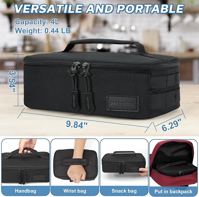 JOYHILL Tactical Lunch Box for Men, Small Reusable Lunch Bag Insulated Mini Cooler Bag with Handle for Office Work Picnic Beach, Black,4L