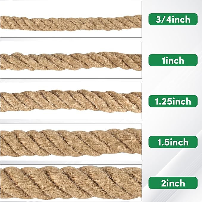 Manila Rope 2in x 25ft, Heavy Duty Twisted Rope Natural Hemp Ropes for Crafts,Gardening,Docks, Bundling,Railing,Home Decoratin,Hammock,Porch Swing Ropes