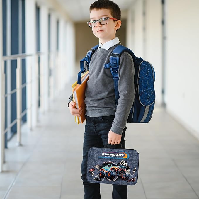 Clastyle 3D Insulated Kids Lunch Bag Large Thermal Cooler Bag for Boy Picnic School Lunch Box Tote,Monster Truck