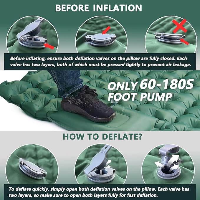 Double Sleeping Pad for Camping, Ultralight Camping Mattress with Pillow, Built-in Foot Pump, Thick Self-Inflatable 2-Person Portable Mat for Backpacking Hiking Car Traveling Beach Tent