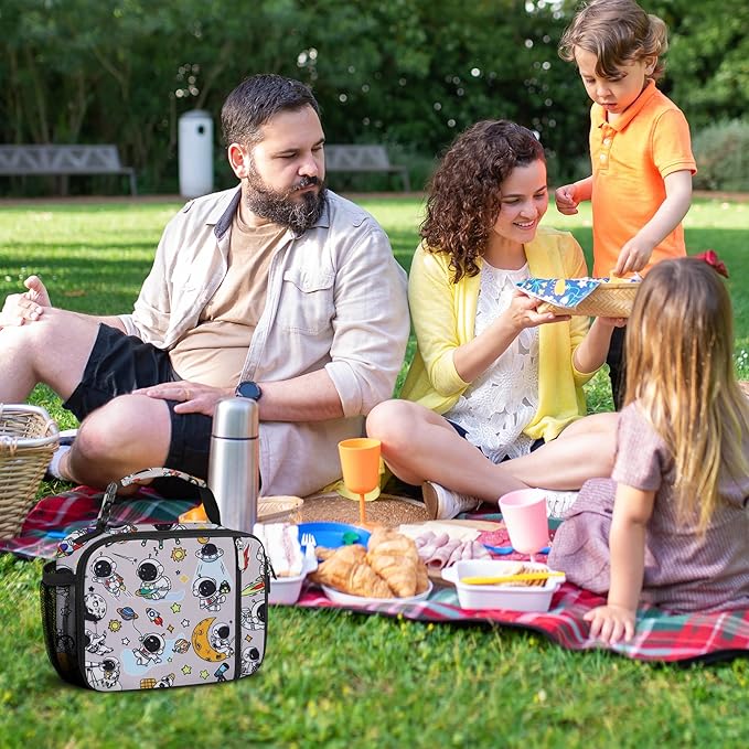 esouler Lunch Box Kids Insulated Lunch Bag for Boys & Girls Durable Children Lunchbox for School with Water Bottle Holder-Astronaut