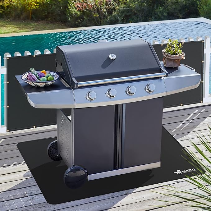 FLASLD Outdoor Under Grill BBQ Floor Mat 32 x 60 inches - Fireproof and Waterproof Protector for Decks & Patios, Reusable and Easy to Clean, Black