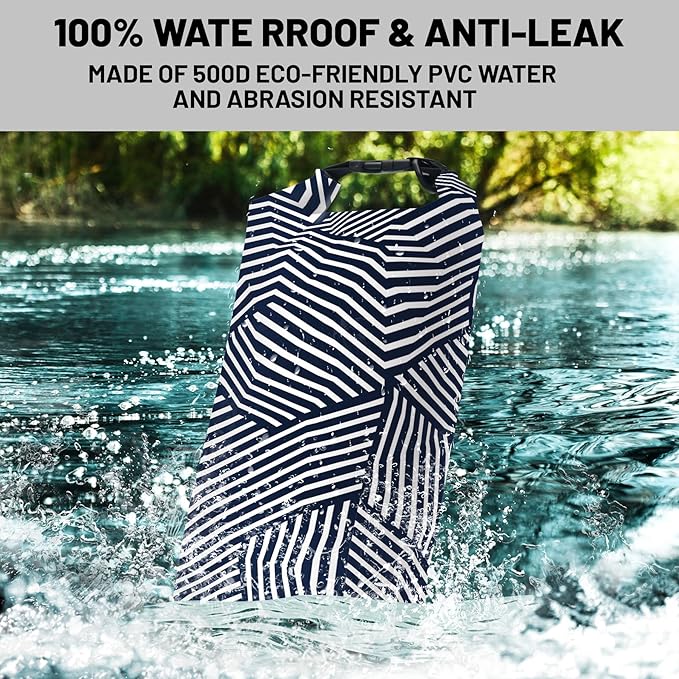 Waterproof Dry Bag,Roll Top Navy and White Geometric Waterproof Backpack 5L/10L/20L Floating and Lightweight Bags for Kayaking, Boating, Fishing, Swimming and Camping
