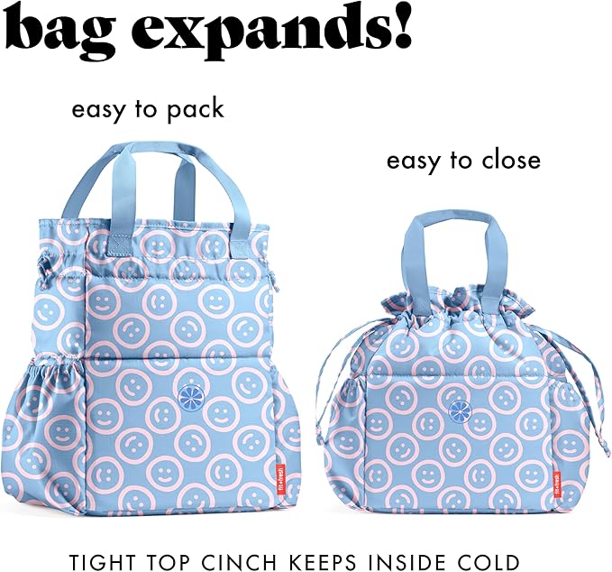 Fit & Fresh Lunch Bag For Women, Insulated Womens Lunch Bag For Work, Stain-Resistant Large Lunch Box For Women With Containers, Cinch Closure Cromwell Bag, All Smiles Bubble Gum
