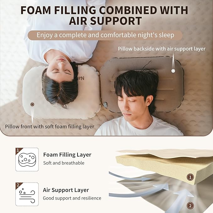 Naturehike 5.7oz Ultralight Inflatable Foam Bed Pillow, Adjustable Firmness Ergonomic Camping Pillows for Travel, Hiking, Backpacking, Home, 2024 Asia Outdoor Gear Awards