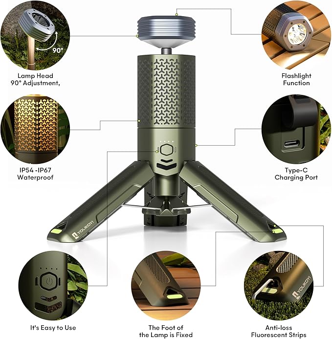 YOUKOYI Camping Light with Telescopic and Collapsible Portable Night Light 10500mAh Battery Magnetic Base Flash Light, IP67 Waterproof Lantern for Hiking Camping Adventure Emergency Lighting