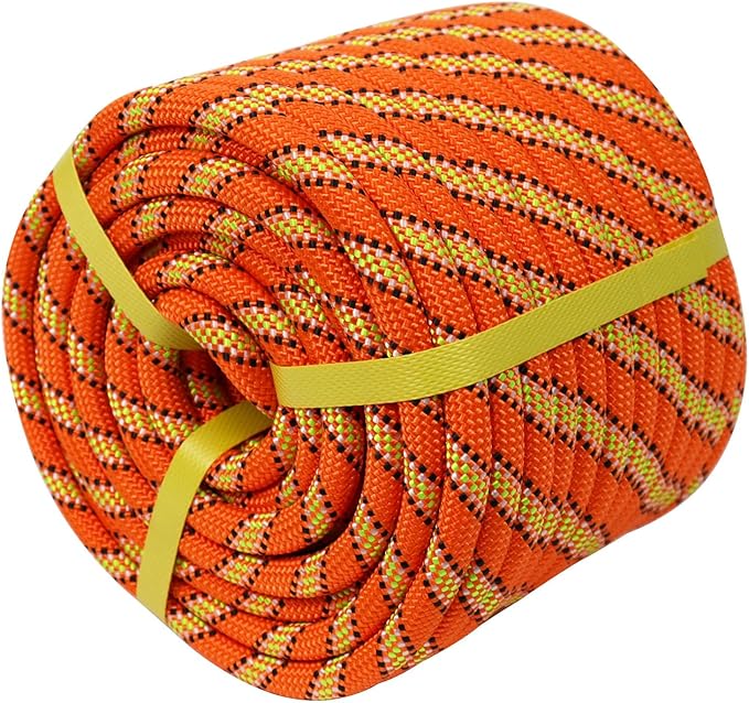Double Braided Polyester Rope (1/2 in x 100 ft) Strong Arborist Rigging Rope 48 Strands for Tree Work Climbing Pulling Swing Sailing, Orange