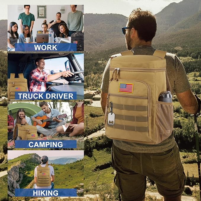 Tactical Backpack Cooler for Men, 25L Large Insulated Backpack Leak-Proof, Heavy Duty Lunch Backpack, Waterproof Ice Chest Bag Women Adults Work Daytrip Camping Beach Hiking