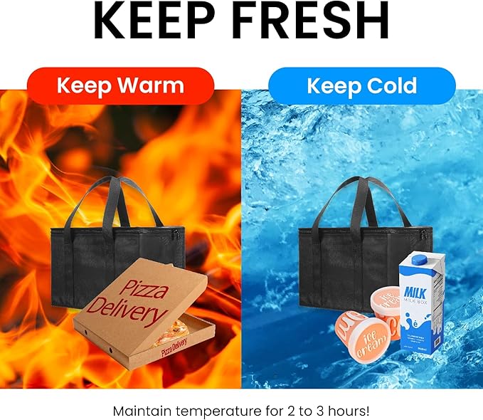 NZ home Small Insulated Cooler Bag and Food Warmer for Delivery & Grocery Shopping with Zippered Top, Black (1 Pack)