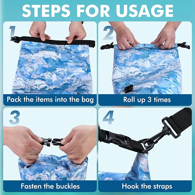 VILLEY Dry Bag Waterproof 20L Roll Top Sack Keeps Gear Dry Lightweight Dry Sack with Waterproof Phone Case for Kayaking Boating Camping Swimming and Beach Adventures Blue Camo
