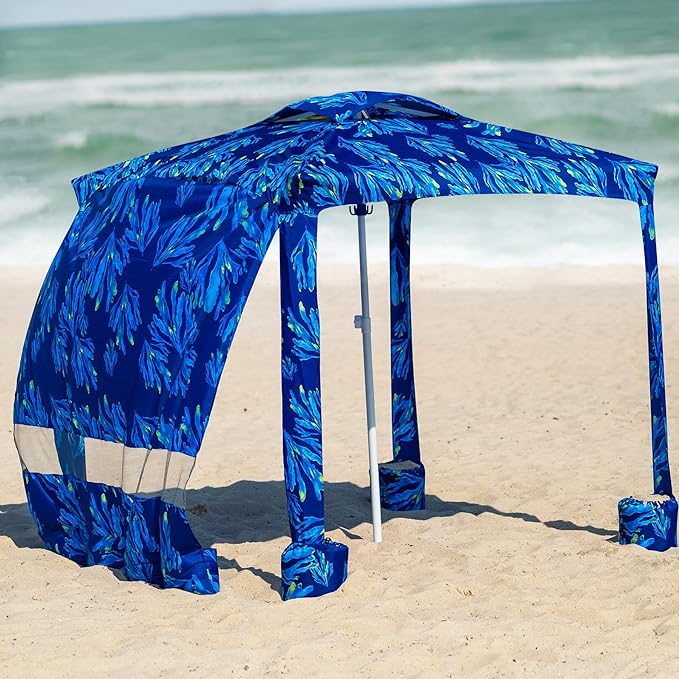 AMMSUN Beach Cabana, 6.2'×6.2' Beach Canopy, Easy Set up and Take Down, Cabana Tent with Sand Pockets, Instant Sun Shade with Side Wall, Blue Paint