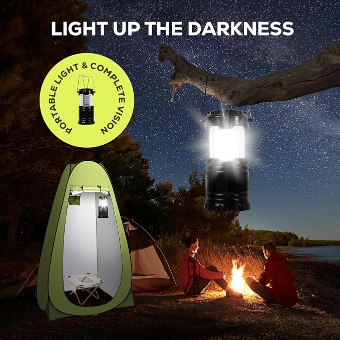 Portable Toilet Pop Up Privacy Tent Set, Outdoor Camping Bathroom Tent Potty for Adults, Stainless Steel Toilet Kit with Night Lantern, Foldable Instant Shower Changing Dressing Room with Carry Bag