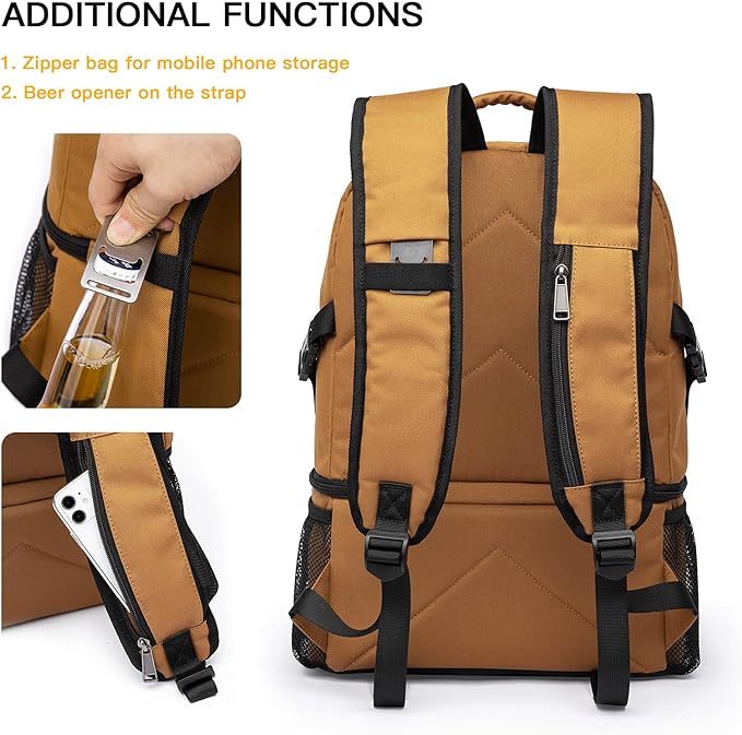 TUGUAN Insulated Cooler Backpack 38/42 Cans Double Deck Leakproof Lightweight Soft Lunch Backpack Small Cooler Bag Beach Picnic