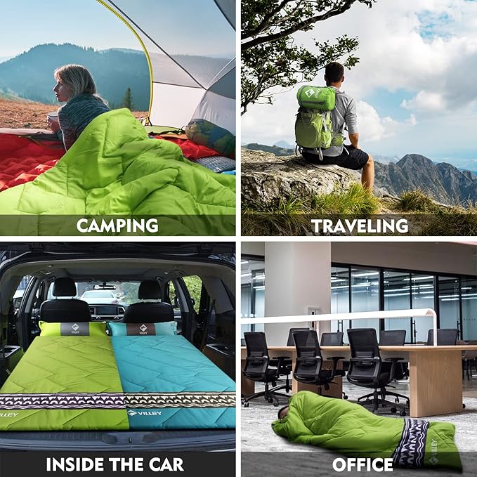 VILLEY Camping Sleeping Bag, Lightweight Backpacking Sleeping Bag with Compression Sack for Adults & Kids, Outdoor Camping Hiking Equipment for 3 Season Warm & Cool Weather - Summer, Spring, Fall