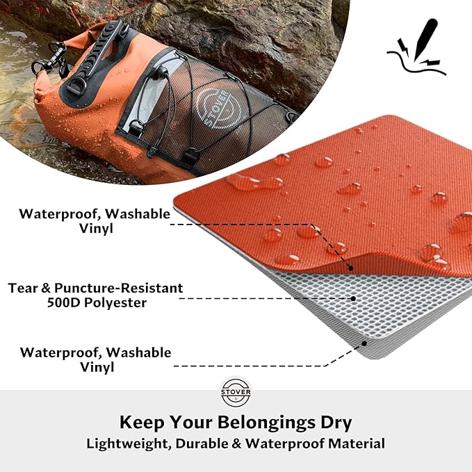 STOVER 5/10/25/30/40/55L Waterproof Dry Backpack- Medium Floating Dry Bag for Kayaking, Travel, Tubing, Hiking, Fishing, Camping, Motorcycles & the Beach, Heavy-Duty Roll Top Men/Women (Orange)
