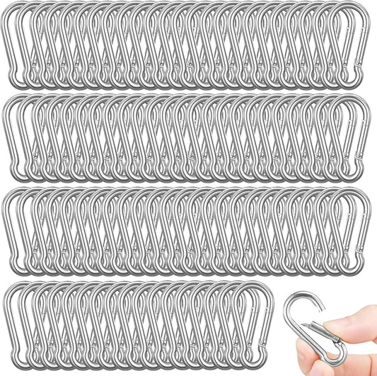 200PCS 2" Spring Snap Hook Carabiners, 3/16" Heavy Duty Galvanized Steel Carabiner Clips, 220lbs Capacity M5 Spring Clips Keychain for Hammock Swing,Dog Leashes, Water Bottle and Outdoor Activities