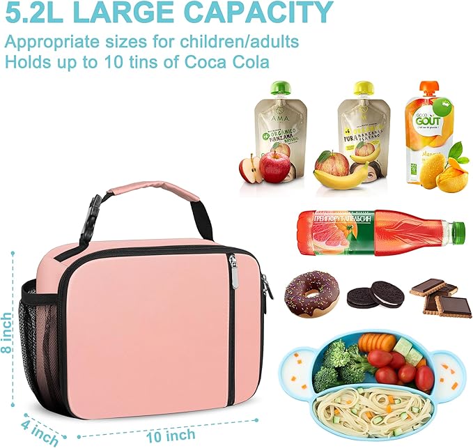 esouler Lunch Box Kids Insulated Lunch Bag for Boys & Girls Durable Children Lunchbox for School with Water Bottle Holder-Pink