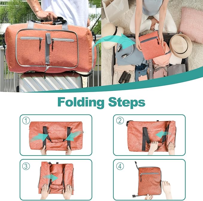 Dimayar 115L Travel Duffle Bag for Men Women - Foldable Duffel Bag with Shoes Compartment - Overnight Bags Waterproof & Tear Resistant(Orange)