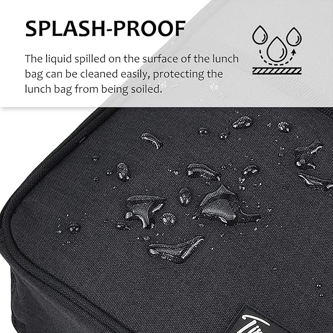 Tirrinia Small Insulated Lunch Bag for Men Women, Splash Proof Mini Portable Reusable Thermal Lunch Box Cooler Tote for Adults & Kids, Black