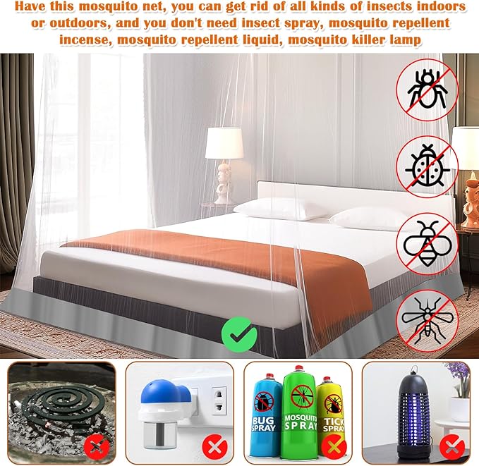 Mosquito Net for Bed, Large White Bed Canopy for Girls, Hanging Bed Net, Ideal for Bedroom Decorative, Travel with Storage Bag (Camping Mosquito Net) SL0028