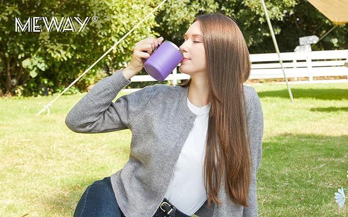 MEWAY 12oz Coffee Mug With Handle 8 Pack Bulk,Stainless Steel Insulated Travel Tumblers With Sliding Lid,Double Wall Vacuum Camping Cup for Hot & Cold Drinks Tea (Purple,Set of 8)