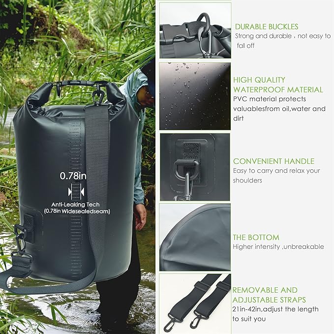 Waterproof Dry Bag Backpack 5L/10L/20L/30L/40L, Roll Top Floating Waterproof Storage Bags for Kayaking, Boating, Swimming, Hiking, Camping and Fishing