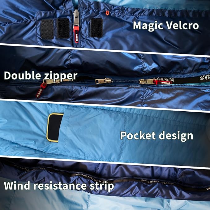 Lightweight Sleeping Bag for Adults. 59-24°F.Weighs only 1.85/2.68lb. Down Sleeping Bag for Hiking, Camping, Mountaineering, Adventure and Backpacking.