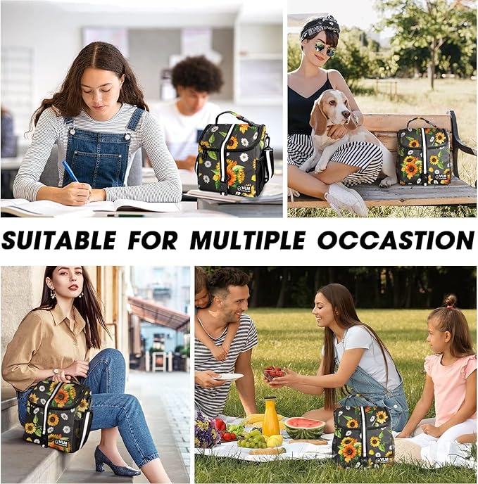 VLM Lunch Box for Women, Insulated Lunch Bag Women with Adjustable Shoulder Strap, Cute Lunch Tote Bag for Work,Picnic,Camping