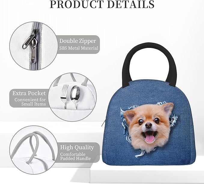 Cute Dog Lunch Bag Lunch Box for Women Men Boys Girls, Reusable Insulated Lunch Tote Bag, Leakproof Thermal Cooler Sack Food Handbags High Capacity for Work School Picnic Camping Gifts