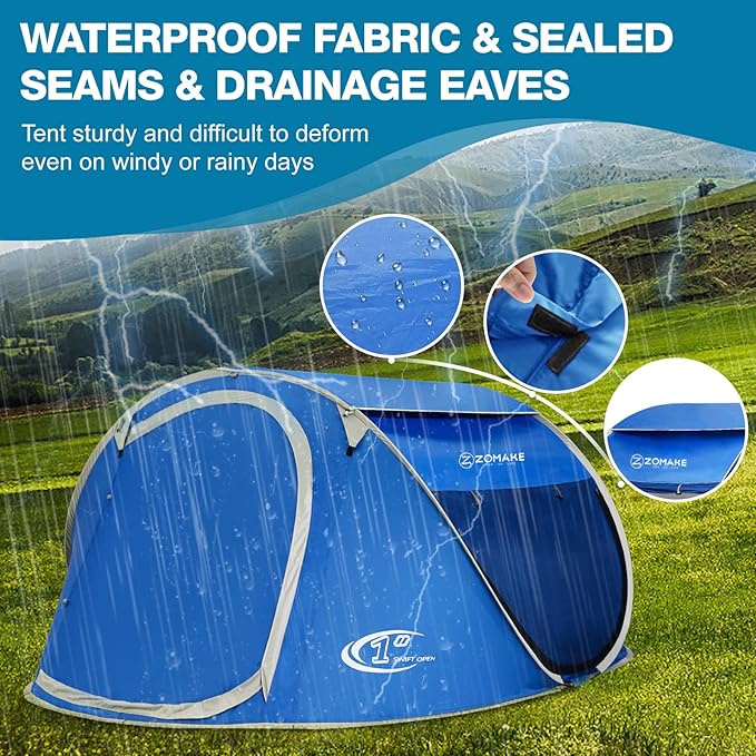 Easy Pop Up Tent 2-4 Person Waterproof - Pop-Up Camping Tents Automatic Tent Throw Pop Up Instant Flip Pop Tent for Camping,by ZOAMKE
