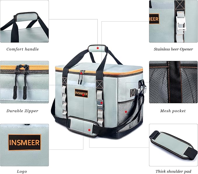 INSMEER Insulated Cooler Bag 65Cans/32 Cans Large Cooler Bag Soft Sided Cooler with Shoulder Strap, Collapsible Leakproof Portable Coolers for Camping/Beach/Food Delivery/Shopping/Outdoor/Picnic