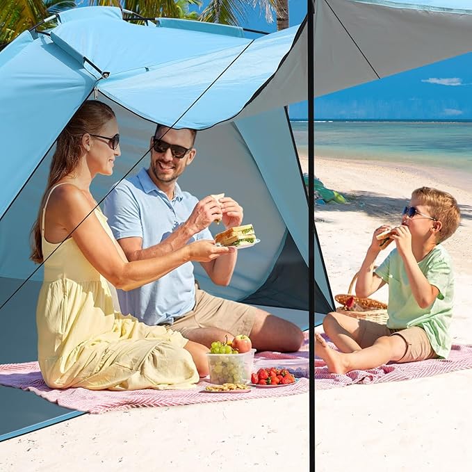 Beach Tent with Canopy, UPF 50+ UV Protection with Silver Coating, Beach Cabana for 4-6 People,Sun Shelter Tent with Ventilation Window & Storage Pockets, Easy to Set up for Family Outdoor use