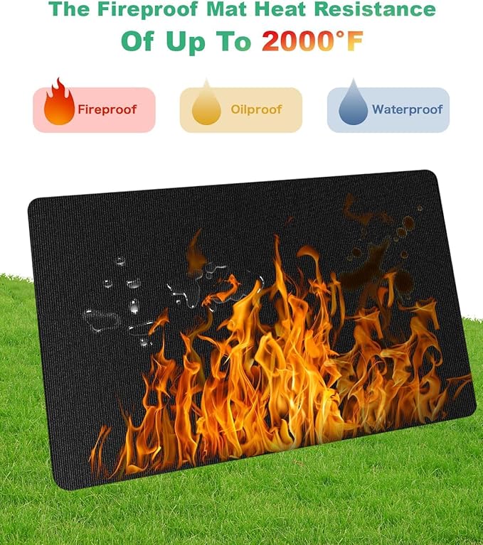 48 x 30 inches Under Grill Mats for Outdoor Grill | Double-Sided Fireproof | Waterproof | Oil-Proof | Easy to Clean | Indoor Fireplace/Fire Pit Mat | Quality BBQ Mat for Deck Patio Lawn