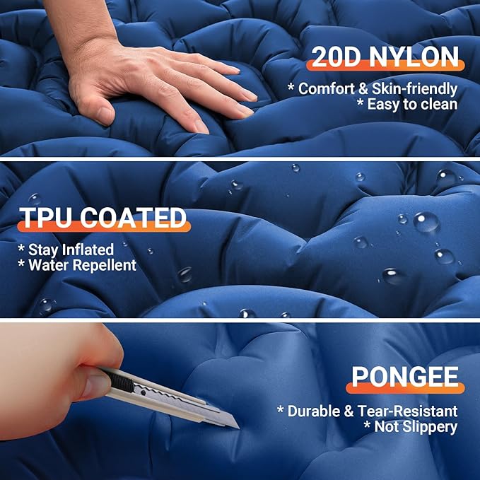 KingCamp Self Inflating Camping Mattress with Built-in Foot Pump, Connectable Durable Inflatable Sleeping Mat with Pillow, Compact Camping Air Mattress for Hiking