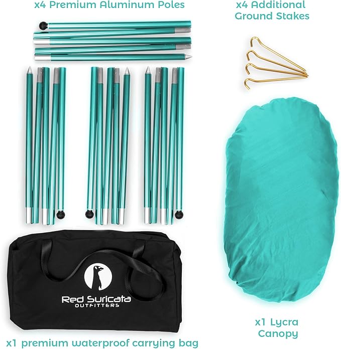 Red Suricata Family Beach Tent & Canopy, UPF50 Sun Shade, 4 Aluminum Poles, Sand Shovel, Large Portable Sun Shelter