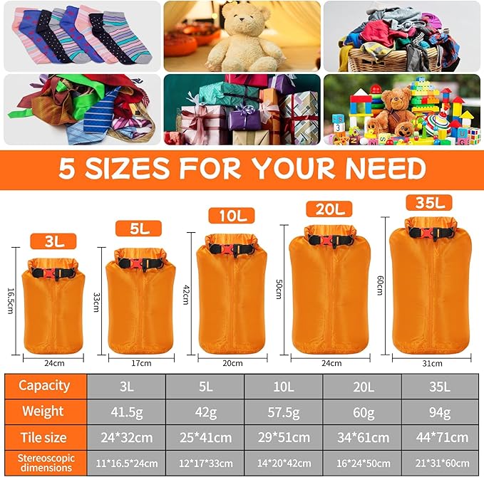 Desoto Waterproof Dry Bag, Roll Top Lightweight Dry Storage Bag Backpack with Emergency Whistle for Travel Orange(35L)