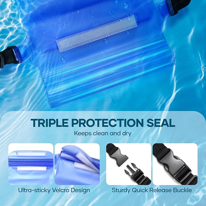 Waterproof Bag for Beach, Sandproof Fanny Packs for Women, Waterproof Pouch for Phone Passport Purse, Floating Dry Bags for Cruise Travel Water Park Boating Fishing Diving Surfing Kayaking Accessories
