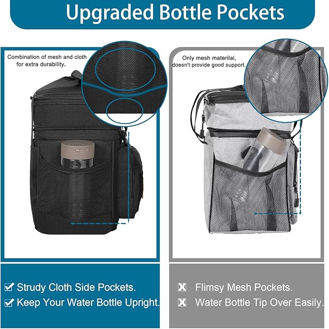 GLENKEY Double Deck Insulated Lunch Box, Expandable XLarge Lunch Bag Leakproof Cooler Bag Lunch Pail for Men Women Adults Work Shifts Travel Daytrip,22L,Black