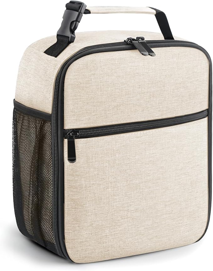Lunch Bag for Men/Women, Reusable Lunchbox for Adult, Small Insulated Lunch box, Lunch Tote Bag for Office, Work, Picnic - Beige White