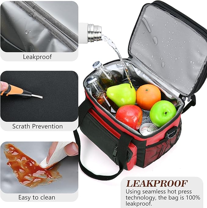LOKASS Lunch Bag & Lunch Box for Men Women - Double Deck Expandable Insulated Waterproof Leakproof Cooler Bag for Work/Picnic - Red
