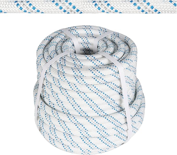 3/4 in 150 FT Braided Rope 16500 LBS Breaking Strength High Force Polyester Rope Suitable for Swing Camping Tree Work Arborist Rigging White Grey Blue