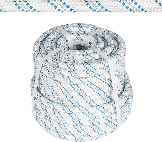 3/4 in 150 FT Braided Rope 16500 LBS Breaking Strength High Force Polyester Rope Suitable for Swing Camping Tree Work Arborist Rigging White Grey Blue