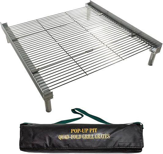 Fireside Outdoor Pop-Up Fire Pit Grilling Grate-Folding Grill Design for Outdoor Cooking, Portable Fire Pit Grill Grates, Camping Cooking, Foldable Campfire Grill Grate- Quad-Fold Folding Grill Grates