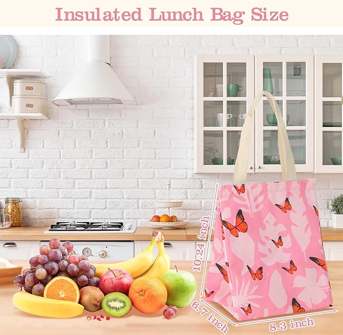 Berlune 10 Pcs Insulated Lunch Bag Bulk 8.3 x 6.7 x 10.24 Inch Reusable Portable Lunch Tote with Aluminum Foil Thermal Cooler Bag for Kids Women Men Office School Picnic, 10 Styles