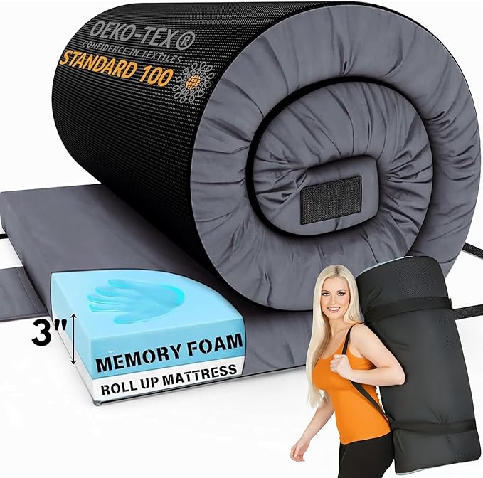 Hazli Matrix Comfort-Cell Memory Foam Camping Mattress Pad - Roll Up Mattress for Adults - Portable Cot Sleeping Pad for Camping - Floor Mat or Bed Roll for Car, SUV